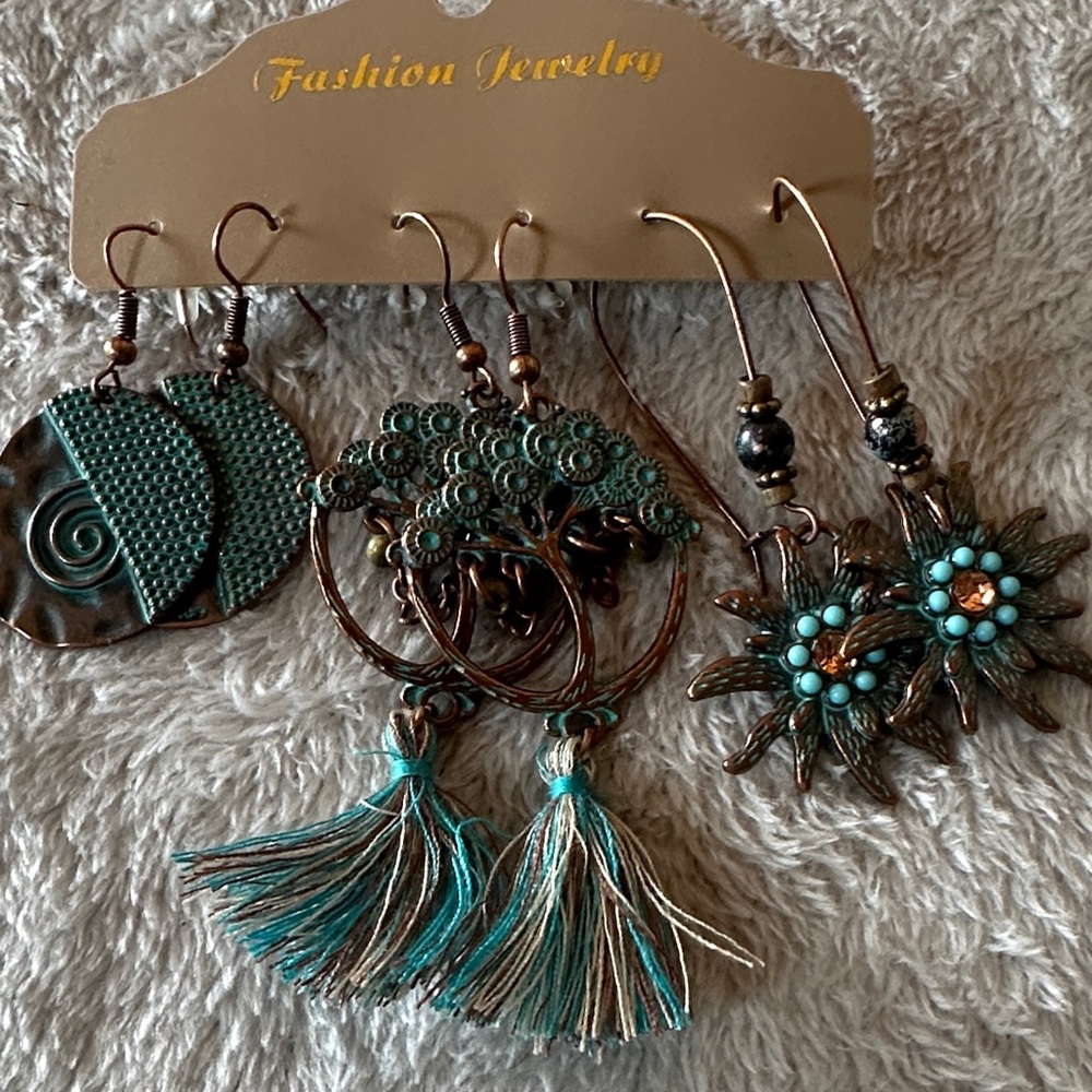 Teal and Bronze Earring set of 3 NWT